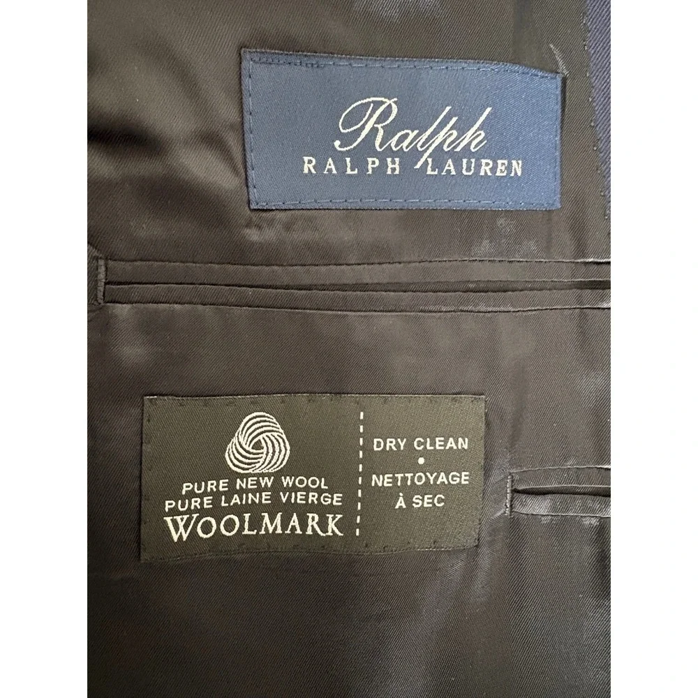 Ralph Lauren Mens Navy Blue 100% Wool Blazer Sport Coat 44R Woolmark 2-Button